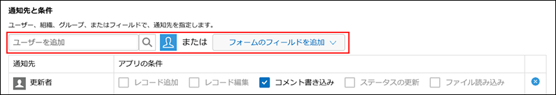 スクリーンショット：通知先を設定している