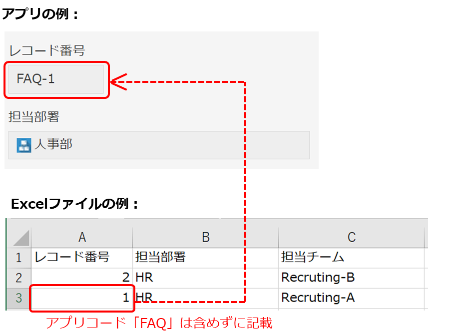 スクリーンショット：レコード番号の読み込みイメージ